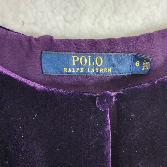 Polo Ralph Lauren Velvet Silk Blend Dress Sz 6 Purple Flutter Sleeve Party - Picture 4 of 15